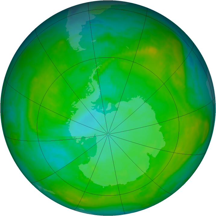 Antarctic ozone map for 06 January 1983